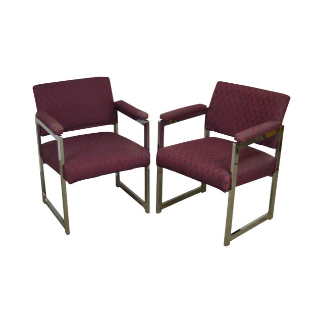Mid-Century Modern Milo Baughman Style Chrome Armchairs - a Pair For Sale