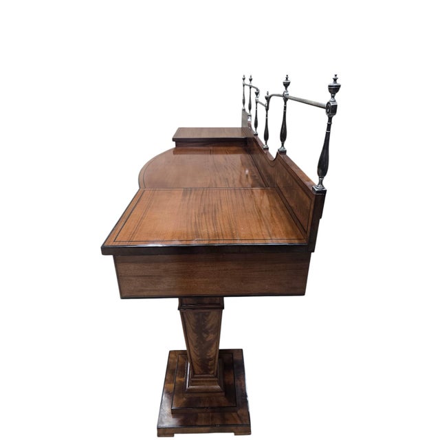 English Late 19th Century Monumental Antique English Regency Revival Flame Mahogany Executive Desk For Sale - Image 3 of 12