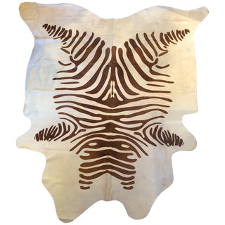 Dark Brown on Light Tan Zebra Hide Rug - 7' X 8' For Sale