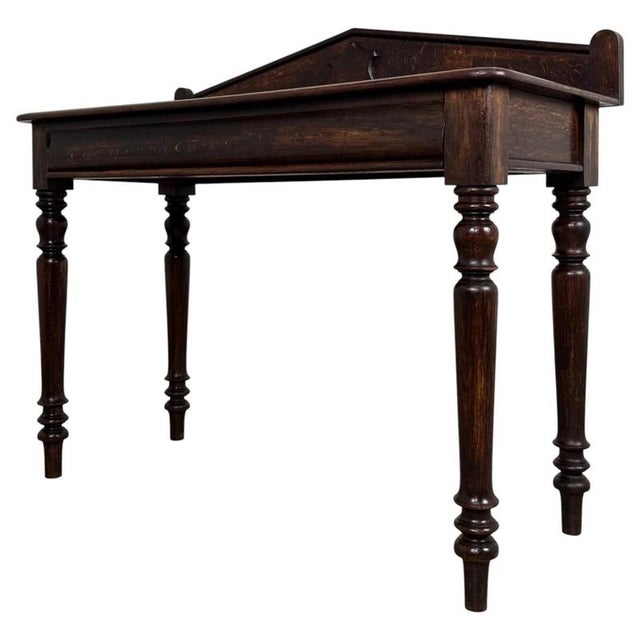 19th Century English Antique Oak Side Table with Gallery Back For Sale - Image 10 of 11