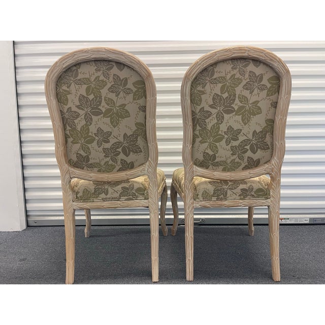 Eggshell Vintage Faux Bois Carved Side Chairs in Botanical Upholstery, a Pair For Sale - Image 8 of 9