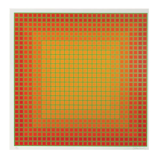 1981 Op Art Geometric Serigraph by Julian Stanczak, "Let It Be Orange" For Sale