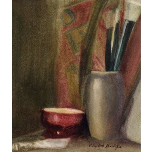 Sumi-e Brushes and Bowl - Still Life by Elizabeth Harrington Vibrant still life of Sumi-e Brushes in vase and rinsing bowl...
