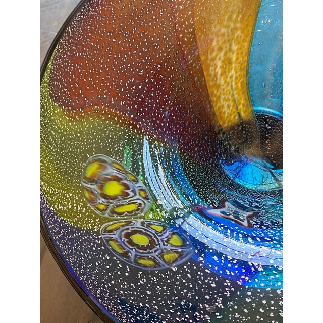 1990s 1990s Rainbow Blue Green Red Orange & White Millefiori Murano Attributed Glass Bowl For Sale - Image 5 of 5