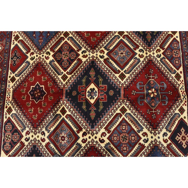 1990s Yalameh Rug 5'1'' X 6'7'' Ivory Wool Vintage Tribal Hand-Knotted Oriental Carpet For Sale - Image 5 of 13