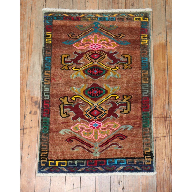 Folk Art Vintage Zabihi Collection Mini Turkish Rug - 1'6" x 2'3" For Sale - Image 3 of 5