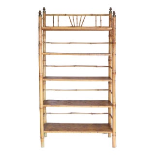 Early 20thC French or English Victorian Tortoise Shell / Scorched Bamboo Etagere Shelves For Sale