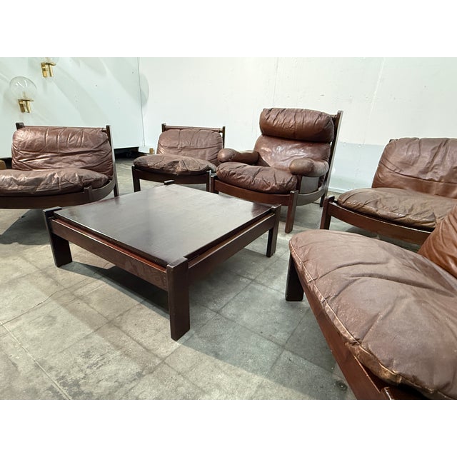 Brown Leather Lounge Set, 1960s, Attributed to Carl Straub For Sale - Image 8 of 13