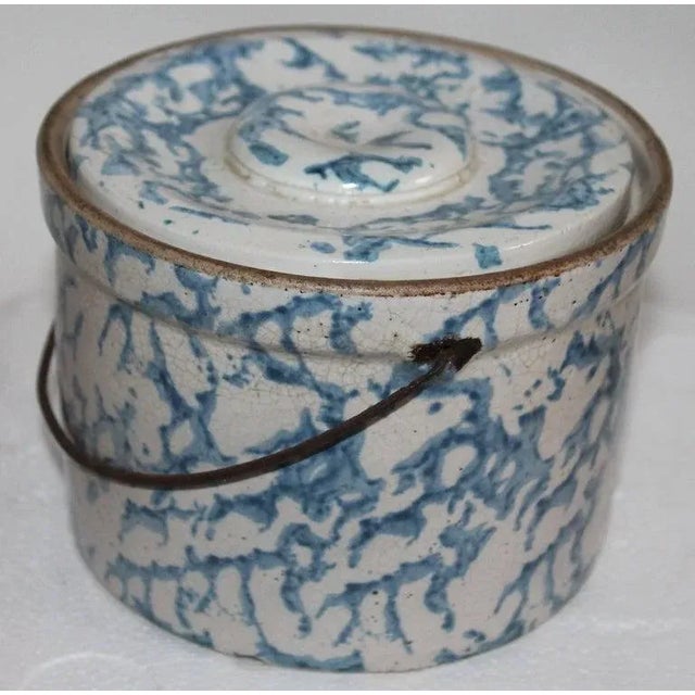 Rustic 19th Century Spongeware Salt Crock With Bail Handle For Sale - Image 3 of 8
