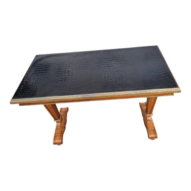 French 1940s French Satinwood Console Table With Alligator Leather Top For Sale - Image 3 of 15