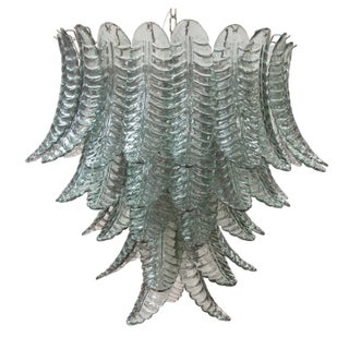 Large Suspension Chandelier with Green Murano Glass Leaves, 1990s For Sale