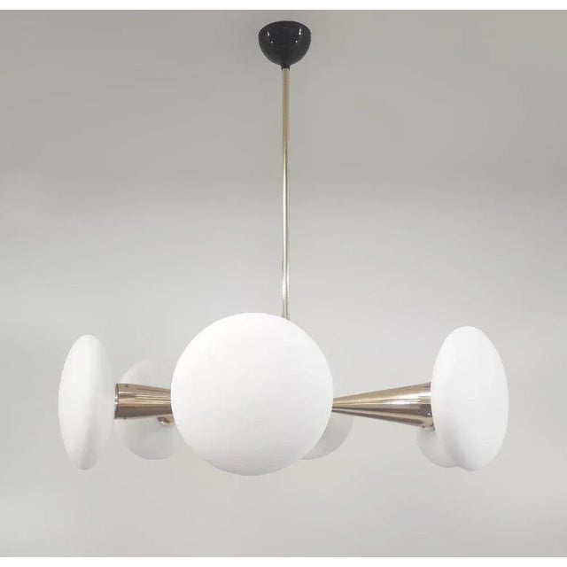 Metal 21st Century Sfinge Matte White Murano Glass and Brass Chandelier by Fabio LTD For Sale - Image 7 of 7