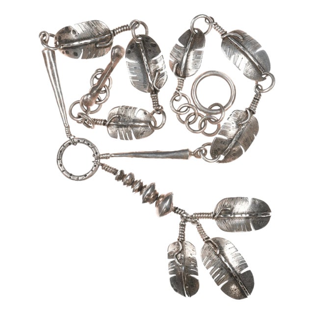 Heavy vintage Native American sterling feather necklace For Sale