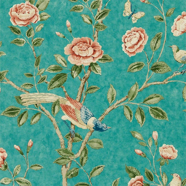 Sanderson Andhara Wallpaper in Teal/tumeric - a Sample For Sale