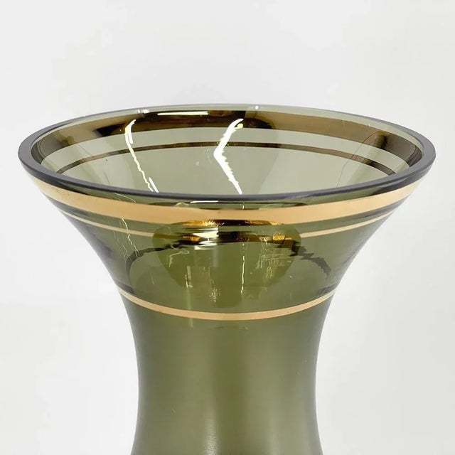 Large Green Glass Vase with Golden Decor, 1960s For Sale - Image 9 of 11