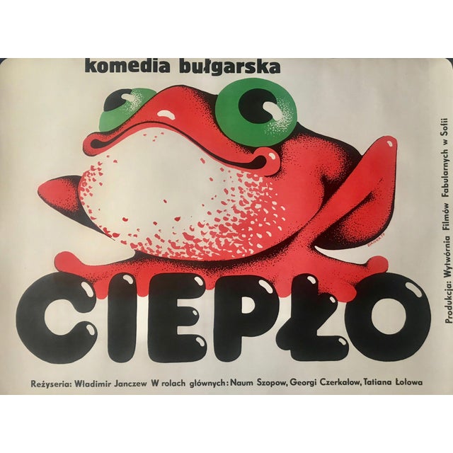 Polish Movie Poster Ciepło (Frog) by Danuta Bagińska-Andrejew, 1979 For Sale