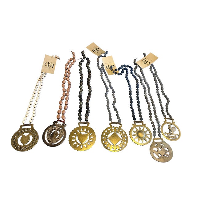 Transitional Horse Brass Necklace With Hand-Knotted Leather Cording For Sale - Image 3 of 3