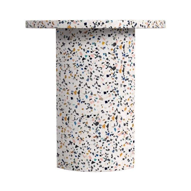 Spritely Home Accent Furniture Siesta Outdoor 19.25 in. W Round Terrazzo Marble Side Table, White Terrazzo For Sale - Image 4 of 7