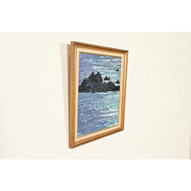 Original Artist Signed Abstract Rocky Seascape Oil Painting in Carved Giltwood Frame For Sale - Image 4 of 13