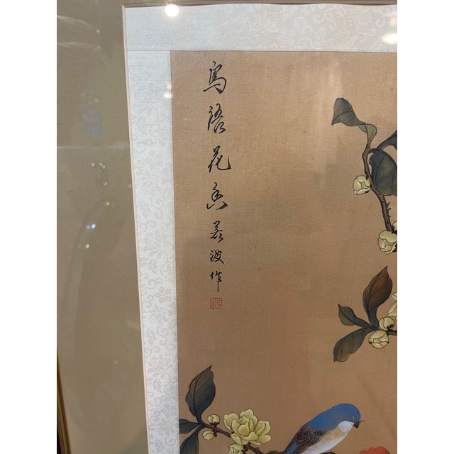 Chinoiserie Original Painting Bird With Flowers Signed For Sale - Image 9 of 9
