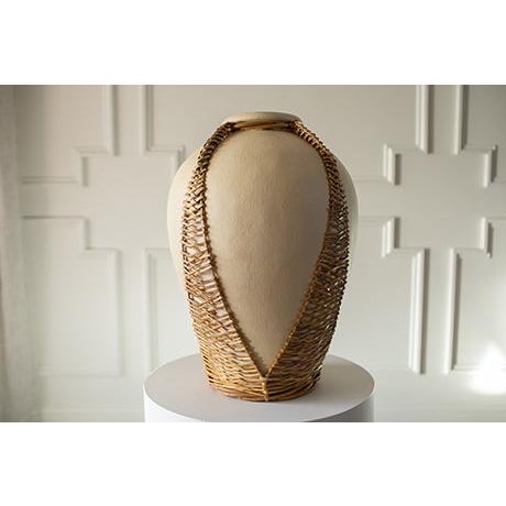 Large Vintage 1980s Rattan Wicker Wrapped Terracotta Pottery Vase For Sale - Image 10 of 13
