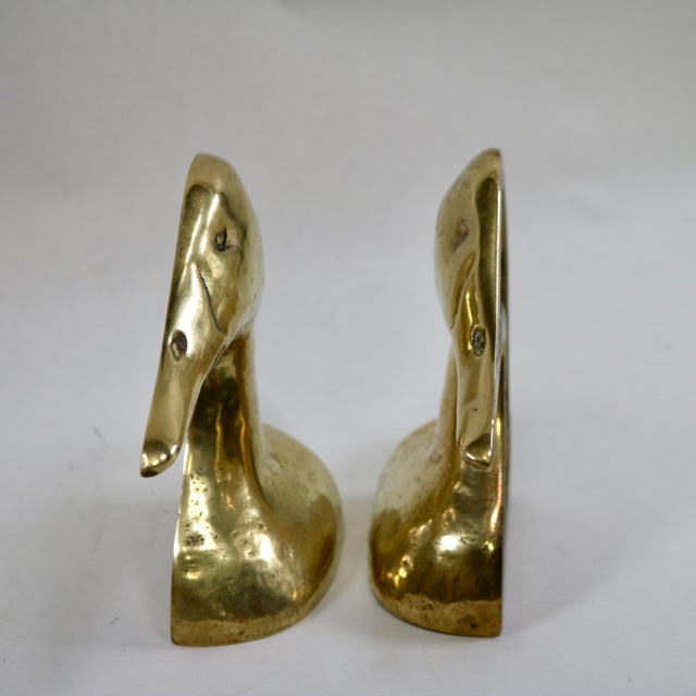 Mid-Century Modern 1960s Solid Brass Canvasback Duck Bookends-a Pair For Sale - Image 3 of 10