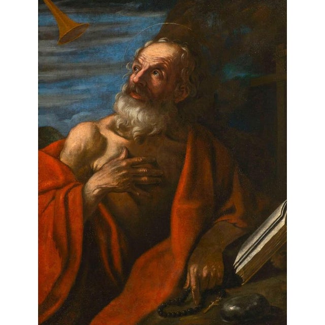 Bolognese Master, Saint Jerome Hearing the Trumpets, 17th Century, Oil Painting on Canvas For Sale - Image 6 of 6