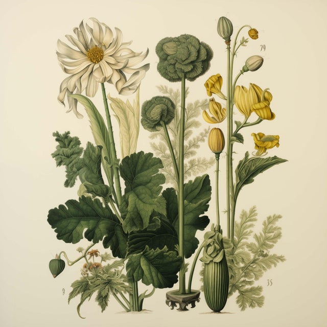 This fine art print reproduces a beautifully detailed 19th-century botanical illustration depicting an elegant arrangement...