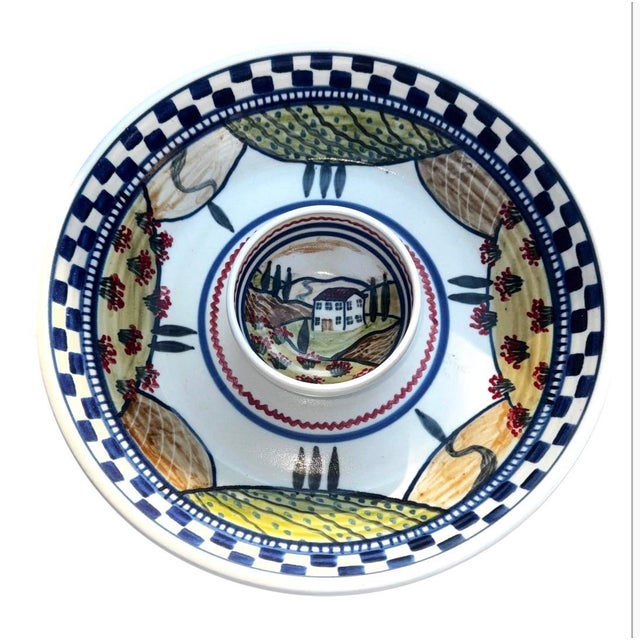 Signed Debbie Dean Rustic Farmhouse Chip & Dip Serving Bowl (2009) | Cottage Decor | American Folk Art Pottery For Sale In Chicago - Image 6 of 10
