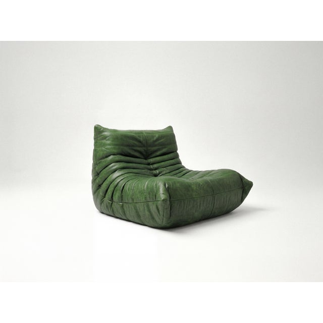 Green Togo Sofa Set in Green Leather by Michel Ducaroy for Ligne Roset, Set of 5 For Sale - Image 8 of 13