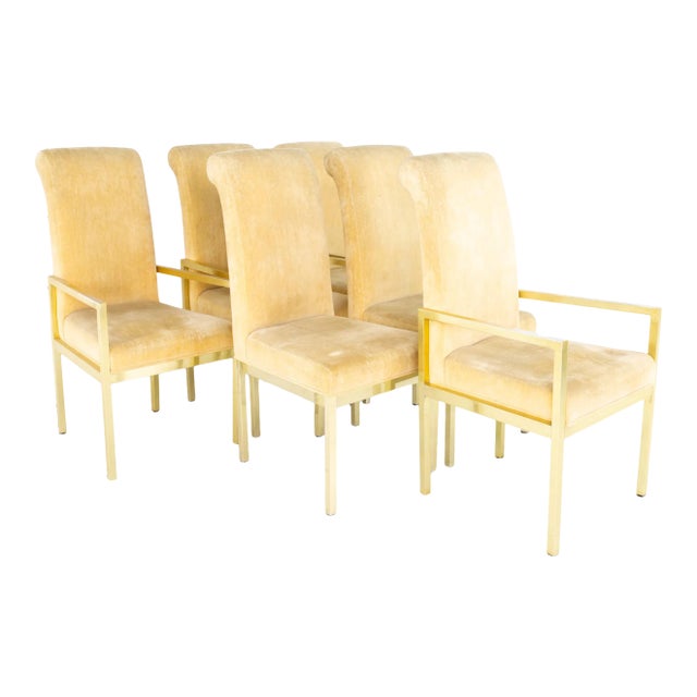 Milo Baughman Style for Design Institute of America Mid Century Brass Dining Chairs - Set of 6 For Sale