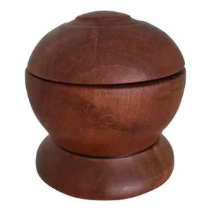 Early 21st Century Teak and Walnut Wood Treenware Spherical Jar With Lid