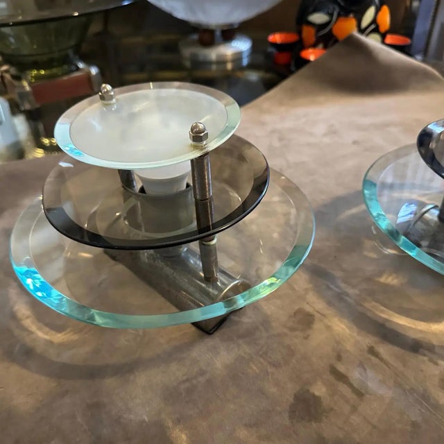 Two 1960s Space Age Glass and Chromed Metal Italian Wall Sconces by Veca For Sale - Image 6 of 11