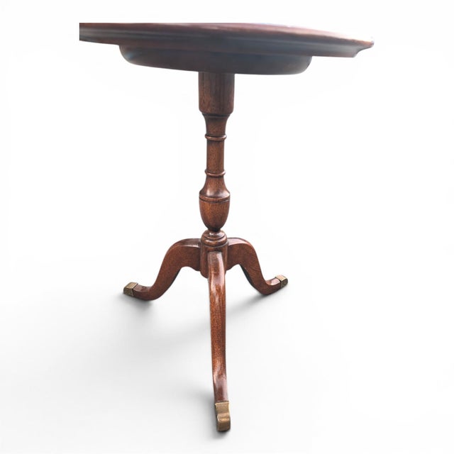 Vintage Georgian Embossed Leather Top Mahogany Round Side Table Columbia MFG For Sale In Philadelphia - Image 6 of 6