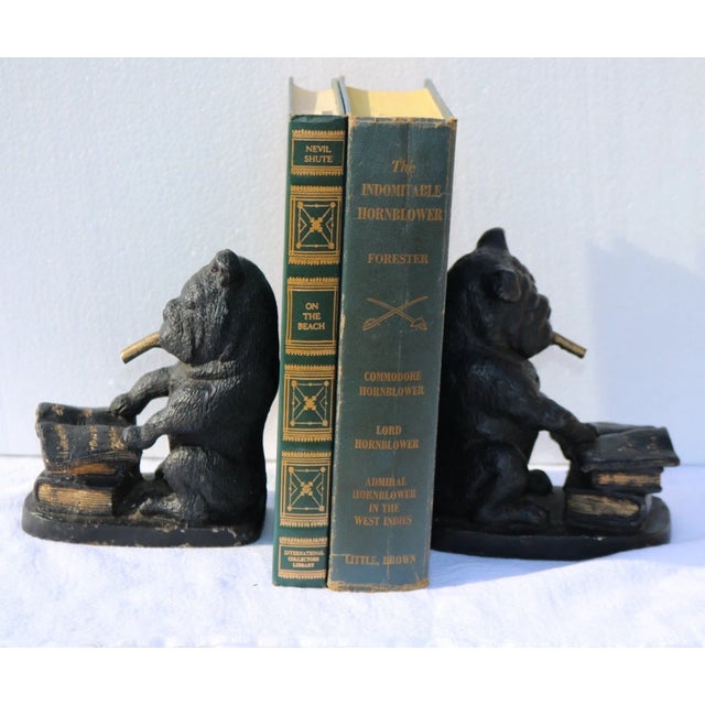 Black Lovely Vintage Pair of Cigar Smoking English Bulldog Bookends Heavy Metal For Sale - Image 8 of 10