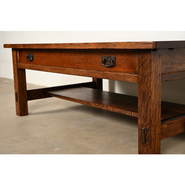 Early 20th Century L. & J. G. Stickley Antique Mission Oak Arts & Crafts Coffee Table, Circa 1910 For Sale - Image 5 of 13