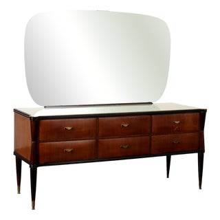 Vintage Dressing Table in Wood & Glass Top with Mirror, Italy, 1960s For Sale