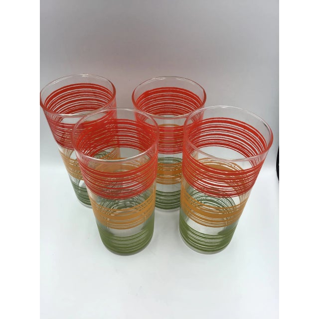 Mid-Century Modern Vintage Colored Striped Cocktail Highball Bar Glasses - Set of 4 For Sale - Image 3 of 6