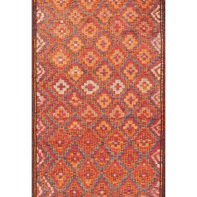 Orange Antique Hand-Knotted Baluch Tribal Runner With All-Over Geometric Diamond Design For Sale - Image 8 of 11