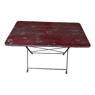 French Folding Wood and Forged Metal Base Table, 1950s For Sale