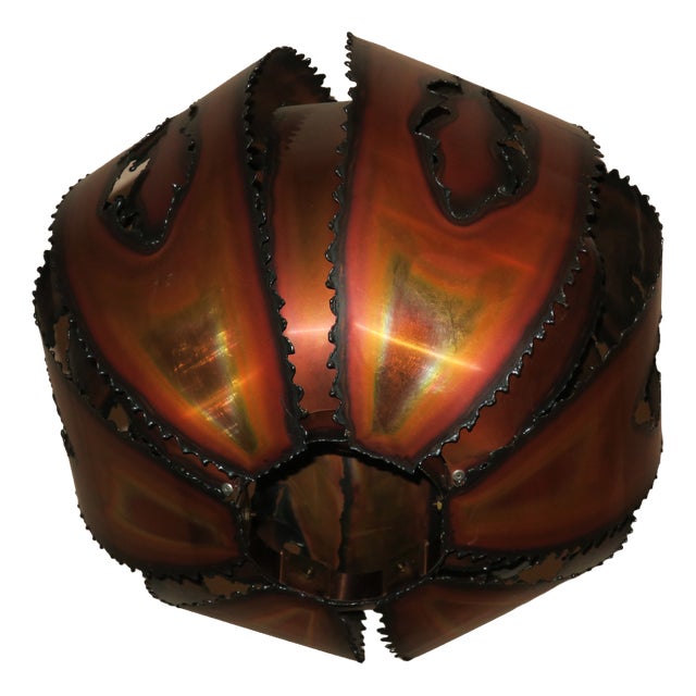 Brutalist Torch Cut Copper Pendant Light, 1970s For Sale
