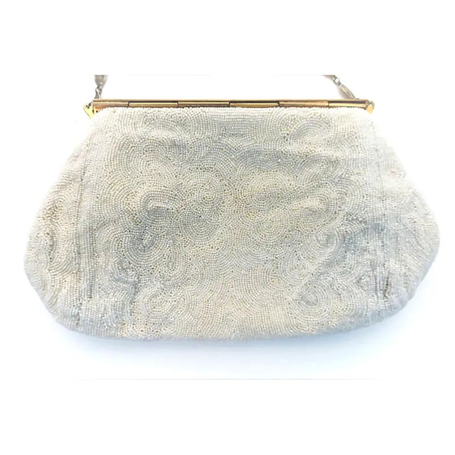 Vintage White Beaded Handbag With Pastel Enamel, Circa Mid-20th Century, Europe For Sale - Image 17 of 17