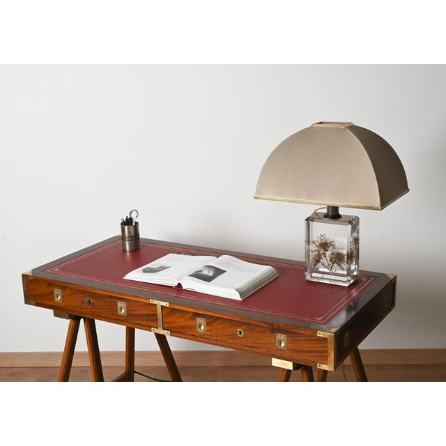 Beveled Acrylic Glass with Thistles Table Lamp with Silk Shade by Pierre Giraudon, 1970s For Sale - Image 14 of 18