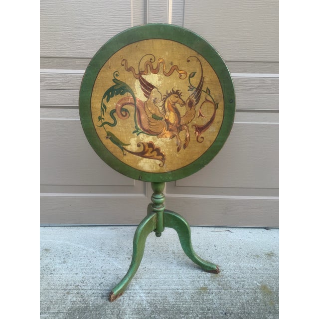 Regency Green and Gold Painted Flip-Top Side Table With Allegorical Pegasus Motif For Sale - Image 12 of 14