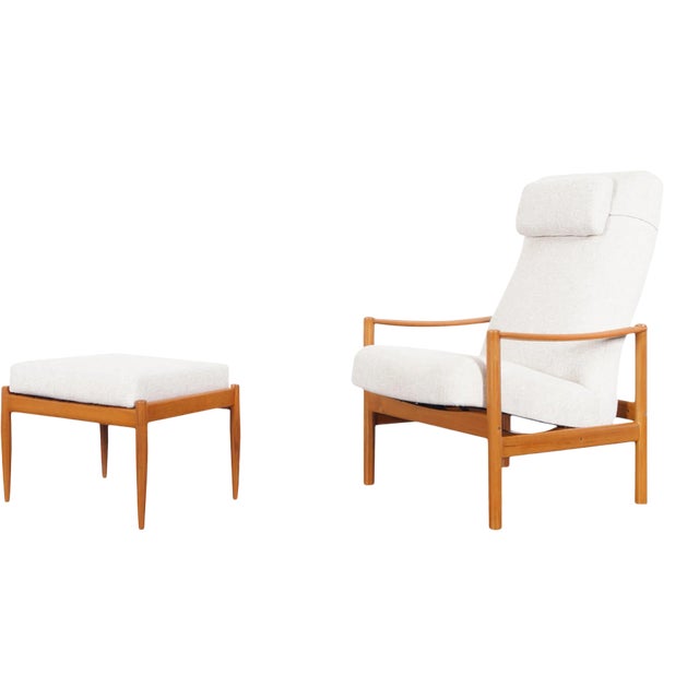 Mid-Century Modern Teak Reclining Lounge Chair and Ottoman, 1960s For Sale