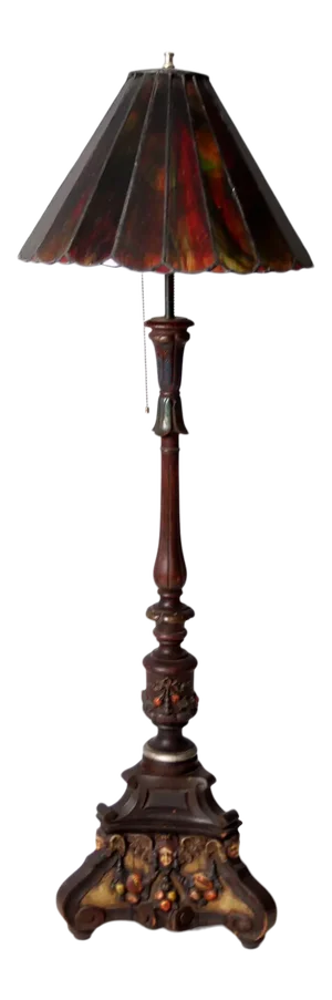 Antique Carved Wood Floor Lamp With Glass Shade