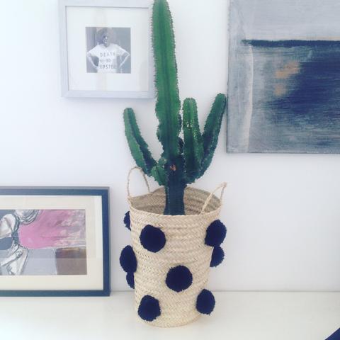 Moroccan Moroccan Black Pompom Basket For Sale - Image 3 of 5