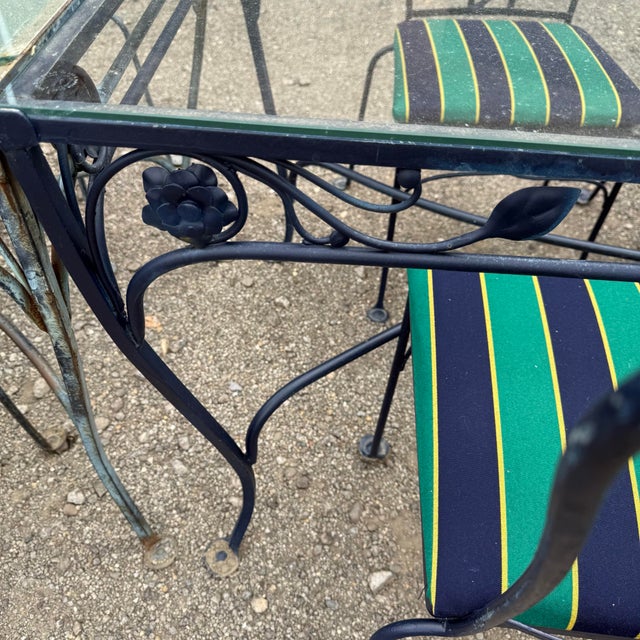 Metal Massive Salterini Wrought Iron Glass Patio Dining Set For Sale - Image 7 of 11