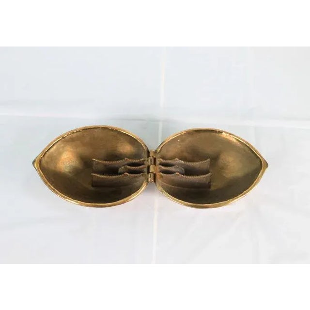 Metal Vintage MCM Brass Walnut Nutcracker 1970's Paperweight Figure Catchall Trinket Dish Cabin For Sale - Image 7 of 7