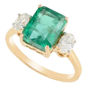 Certified 2.87 Ctw Octagon Emerald Pear Diamond Three Stone Ring Size 7